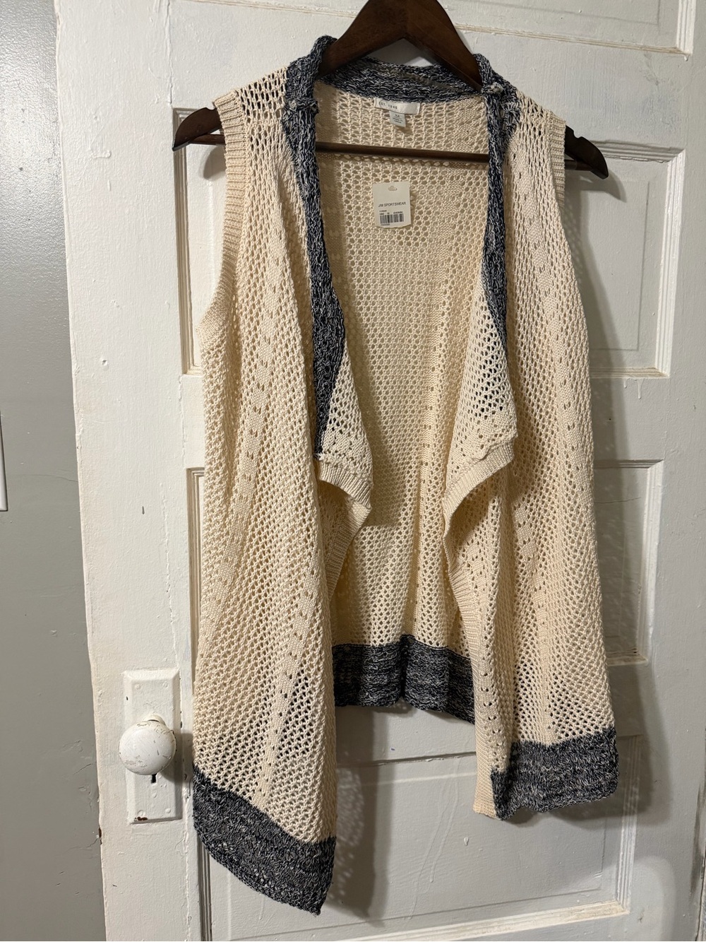 Cato EST 1946 Women’s M Cream Open Knit Waterfall Cardigan Vest Boho NWT